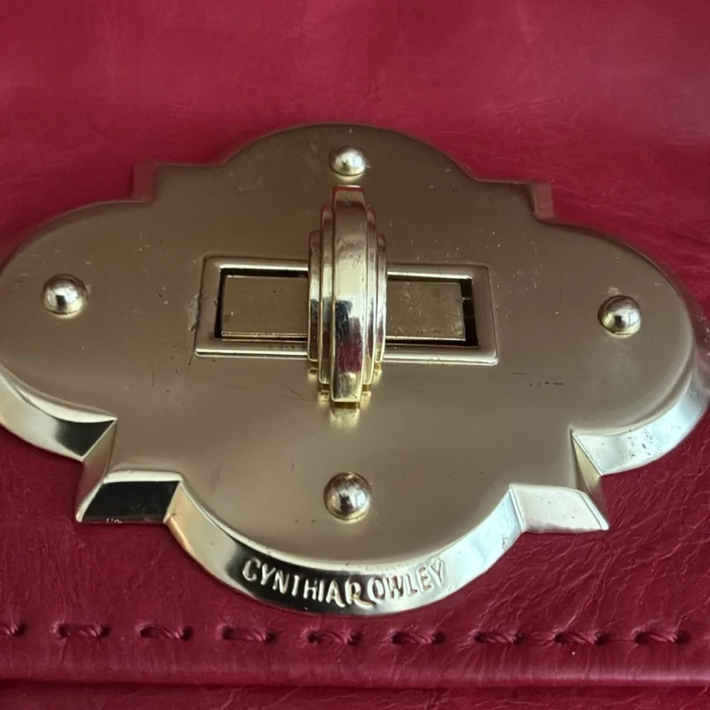 Red Leather Top-Handle Satchel with Gold Turn-Lock